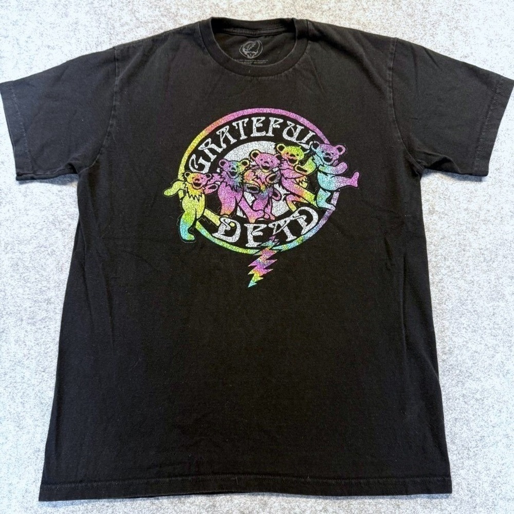 Grateful Dead Mens Black Rainbow Glitter Dancing Bears Graphic T-Shirt Size M